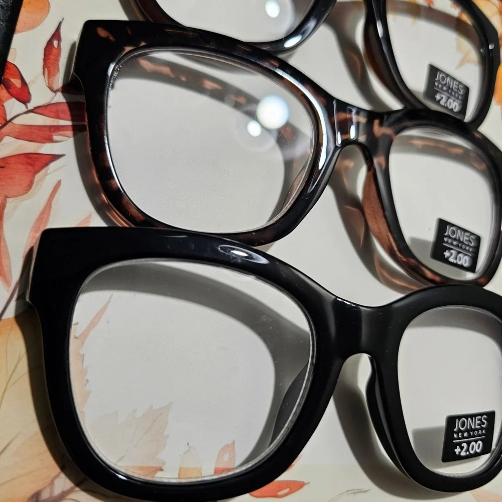 Jones New York Reading Glasses Women +2.00 Multi Designer 3-Pack Square J3C72